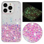 For iPhone 13 Pro Transparent Frame Noctilucent Glitter Powder TPU Phone Case(Pink)