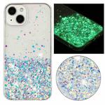 For iPhone 14 Transparent Frame Noctilucent Glitter Powder TPU Phone Case(White)