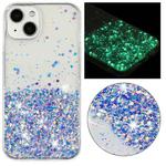 For iPhone 14 Transparent Frame Noctilucent Glitter Powder TPU Phone Case(Purple)