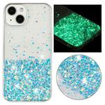 For iPhone 14 Plus Transparent Frame Noctilucent Glitter Powder TPU Phone Case(Blue)