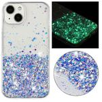 For iPhone 15 Transparent Frame Noctilucent Glitter Powder TPU Phone Case(Purple)