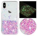 For iPhone X Transparent Frame Noctilucent Glitter Powder TPU Phone Case(Pink)