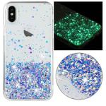 For iPhone X Transparent Frame Noctilucent Glitter Powder TPU Phone Case(Purple)