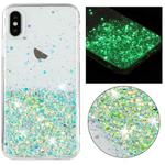 For iPhone X Transparent Frame Noctilucent Glitter Powder TPU Phone Case(Green)