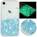 For iPhone XR Transparent Frame Noctilucent Glitter Powder TPU Phone Case(Blue)