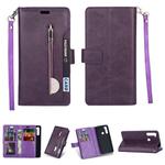 For Xiaomi Redmi Note 8 Multifunctional Zipper Horizontal Flip Leather Case with Holder & Wallet & 9 Card Slots & Lanyard(Purple)