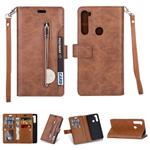 For Xiaomi Redmi Note 8 Multifunctional Zipper Horizontal Flip Leather Case with Holder & Wallet & 9 Card Slots & Lanyard(Brown)