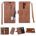 For Xiaomi Redmi Note 8 Pro Multifunctional Zipper Horizontal Flip Leather Case with Holder & Wallet & 9 Card Slots & Lanyard(Brown)