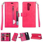 For Xiaomi Redmi Note 8 Pro Multifunctional Zipper Horizontal Flip Leather Case with Holder & Wallet & 9 Card Slots & Lanyard(Rose Red)