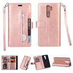 For Xiaomi Redmi Note 8 Pro Multifunctional Zipper Horizontal Flip Leather Case with Holder & Wallet & 9 Card Slots & Lanyard(Rose Gold)
