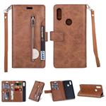 For Xiaomi Redmi 7 / Redmi Go Multifunctional Zipper Horizontal Flip Leather Case with Holder & Wallet & 9 Card Slots & Lanyard(Brown)