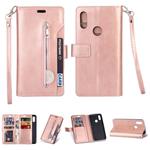For Xiaomi Redmi 7 / Redmi Go Multifunctional Zipper Horizontal Flip Leather Case with Holder & Wallet & 9 Card Slots & Lanyard(Rose Gold)