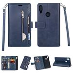 For Xiaomi Redmi Note 7 / Note 7 Pro / Note 7S Multifunctional Zipper Horizontal Flip Leather Case with Holder & Wallet & 9 Card Slots & Lanyard(Blue)