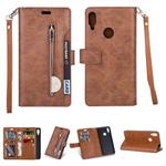 For Xiaomi Redmi Note 7 / Note 7 Pro / Note 7S Multifunctional Zipper Horizontal Flip Leather Case with Holder & Wallet & 9 Card Slots & Lanyard(Brown)