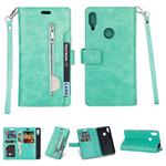 For Xiaomi Redmi Note 7 / Note 7 Pro / Note 7S Multifunctional Zipper Horizontal Flip Leather Case with Holder & Wallet & 9 Card Slots & Lanyard(Mint Green)