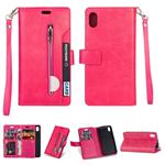 For Xiaomi Redmi 7A Multifunctional Zipper Horizontal Flip Leather Case with Holder & Wallet & 9 Card Slots & Lanyard(Rose Red)