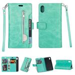 For Xiaomi Redmi 7A Multifunctional Zipper Horizontal Flip Leather Case with Holder & Wallet & 9 Card Slots & Lanyard(Mint Green)