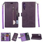 For Xiaomi Mi 9 / Mi 9 Explorer Multifunctional Zipper Horizontal Flip Leather Case with Holder & Wallet & 9 Card Slots & Lanyard(Purple)