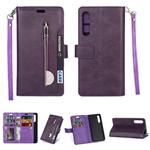 For Xiaomi Mi 9 SE Multifunctional Zipper Horizontal Flip Leather Case with Holder & Wallet & 9 Card Slots & Lanyard(Purple)