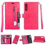 For Xiaomi Mi 9 SE Multifunctional Zipper Horizontal Flip Leather Case with Holder & Wallet & 9 Card Slots & Lanyard(Rose Red)