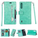 For Xiaomi Mi CC9 / Mi A3 Lite / Mi 9 Lite Multifunctional Zipper Horizontal Flip Leather Case with Holder & Wallet & 9 Card Slots & Lanyard(Mint Green)