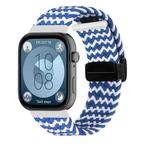 For Huawei Watch Fit3 Magnetic Folding Buckle Braided Watch Band(Wave Blue White)