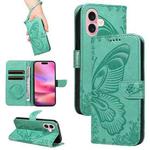 For iPhone 16 Swallowtail Butterfly Embossed Leather Phone Case(Green)