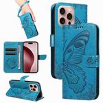 For iPhone 16 Pro Swallowtail Butterfly Embossed Leather Phone Case(Blue)