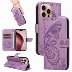 For iPhone 16 Pro Swallowtail Butterfly Embossed Leather Phone Case(Purple)