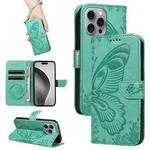 For iPhone 16 Pro Max Swallowtail Butterfly Embossed Leather Phone Case(Green)