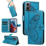 For Motorola Edge Moto G34 Swallowtail Butterfly Embossed Leather Phone Case(Blue)