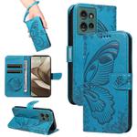 For Motorola Edge 50 5G Swallowtail Butterfly Embossed Leather Phone Case(Blue)