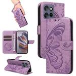 For Motorola Edge 50 Neo Swallowtail Butterfly Embossed Leather Phone Case(Purple)