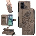 For Motorola Moto G35 Swallowtail Butterfly Embossed Leather Phone Case(Grey)