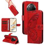 For Honor X9C 5G Global Swallowtail Butterfly Embossed Leather Phone Case(Red)