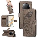 For Honor X9C 5G Global Swallowtail Butterfly Embossed Leather Phone Case(Grey)