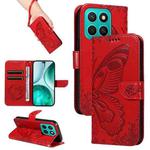 For Honor X8C 4G Global Swallowtail Butterfly Embossed Leather Phone Case(Red)