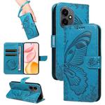 For Honor 400 Global 156.5mm Swallowtail Butterfly Embossed Leather Phone Case(Blue)