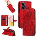 For Honor 400 Global 156.5mm Swallowtail Butterfly Embossed Leather Phone Case(Red)