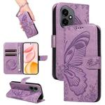 For Honor 400 Global 156.5mm Swallowtail Butterfly Embossed Leather Phone Case(Purple)