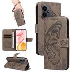 For Honor 400 Global 156.5mm Swallowtail Butterfly Embossed Leather Phone Case(Grey)