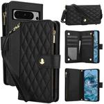 For Google Pixel 8 Pro YM016 Rhombic Zipper Card Wallet Leather Phone Case with Lanyard(Black)