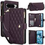 For Google Pixel 8 Pro YM016 Rhombic Zipper Card Wallet Leather Phone Case with Lanyard(Dark Purple)