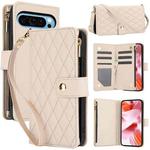 For Google Pixel 9 Pro XL YM016 Rhombic Zipper Card Wallet Leather Phone Case with Lanyard(Apricot)