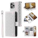 For Xiaomi Redmi 13 4G Grid Texture Zipper Leather Phone Case with Lanyard(White)