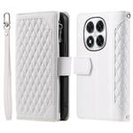 For Redmi Note 14 Pro 4G Grid Texture Zipper Leather Phone Case with Lanyard(White)