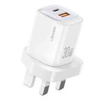 USAMS CC256 30W USB+USB-C / Type-C Dual Port GaN Fast Charger, UK Plug(White)