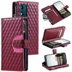 For Motorola Moto E14 Glitter Lattice Zipper Wallet Leather Phone Case(Wine Red)