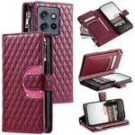 For Motorola Edge 50 Neo Glitter Lattice Zipper Wallet Leather Phone Case(Wine Red)