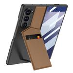 For Samsung Galaxy Z Fold7 5G GKK Integrated Rotor Bracket Recessed Card Bag Phone Case(Brown)